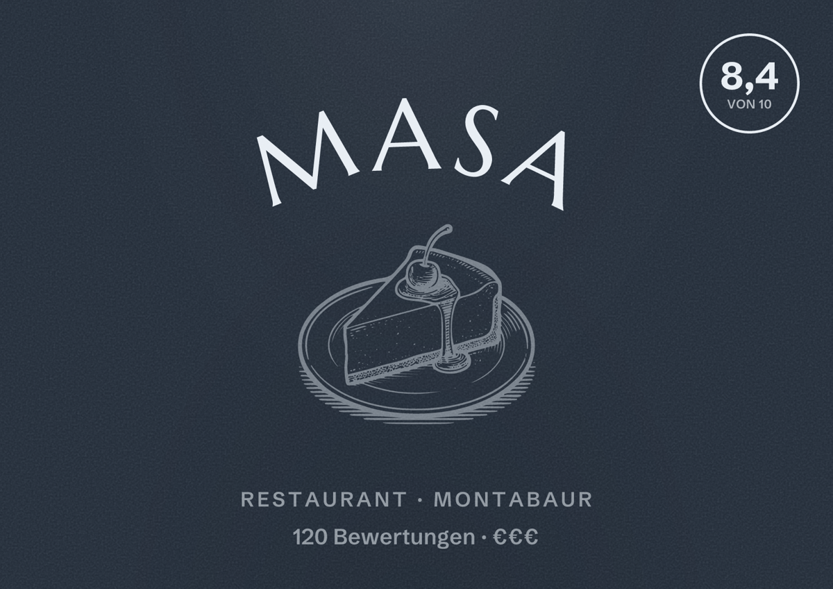 Illustriertes Poster von Masa, Restaurant in Montabaur: Bewertung 8,4 von 10 aus 120 Bewertungen, Preisniveau €€€