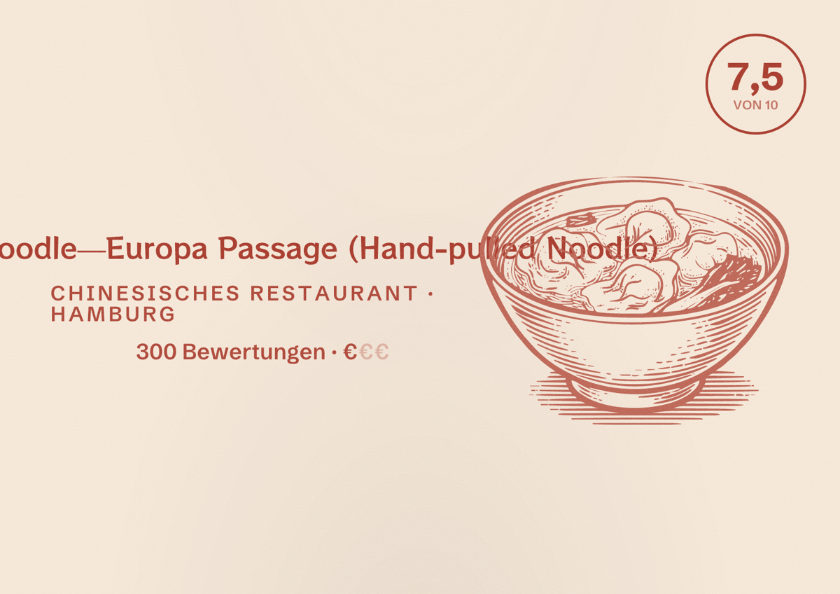 Illustriertes Poster von Master Noodle—Europa Passage (Hand-pulled Noodle), Chinesisches Restaurant in Hamburg: Bewertung 7,5 von 10 aus 300 Bewertungen, Preisniveau €