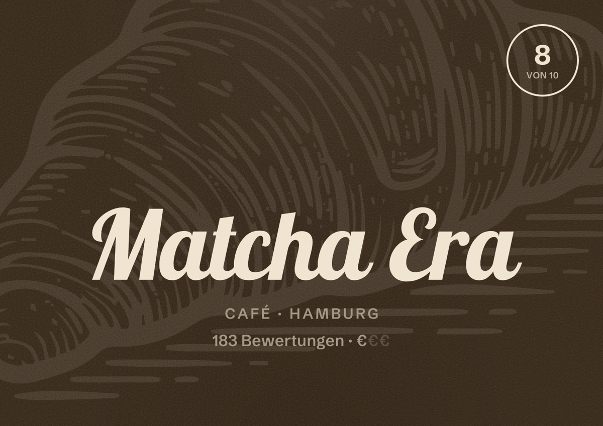 Illustriertes Poster von Matcha Era, Café in Hamburg: Bewertung 8,0 von 10 aus 183 Bewertungen, Preisniveau €