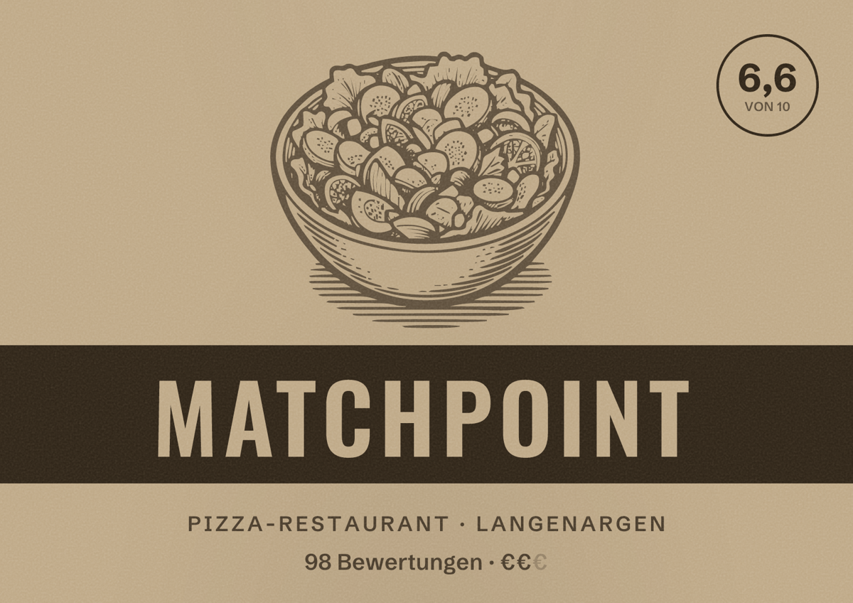Illustriertes Poster von MatchPoint, Pizza-Restaurant in Langenargen: Bewertung 6,6 von 10 aus 98 Bewertungen, Preisniveau €€