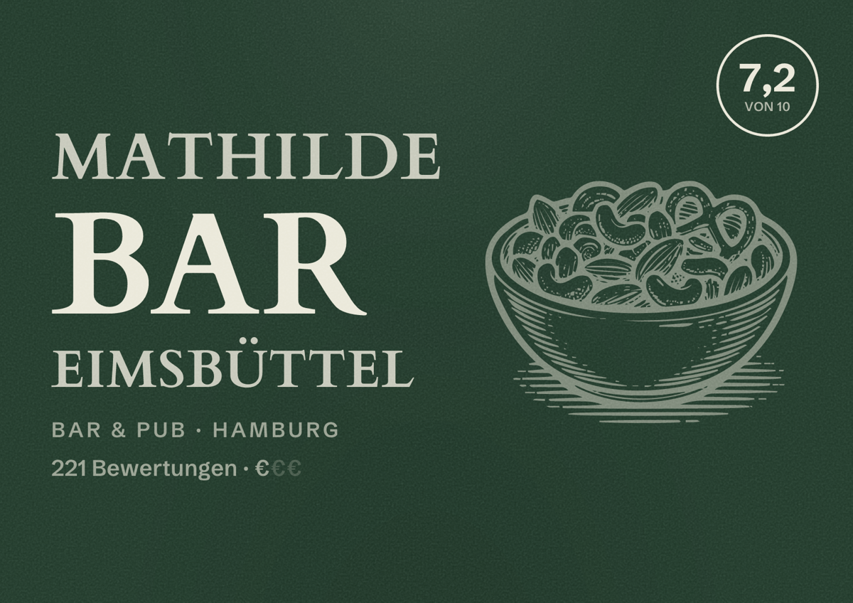 Illustriertes Poster von Mathilde Bar Eimsbüttel, Bar & Pub in Hamburg: Bewertung 7,2 von 10 aus 221 Bewertungen, Preisniveau €
