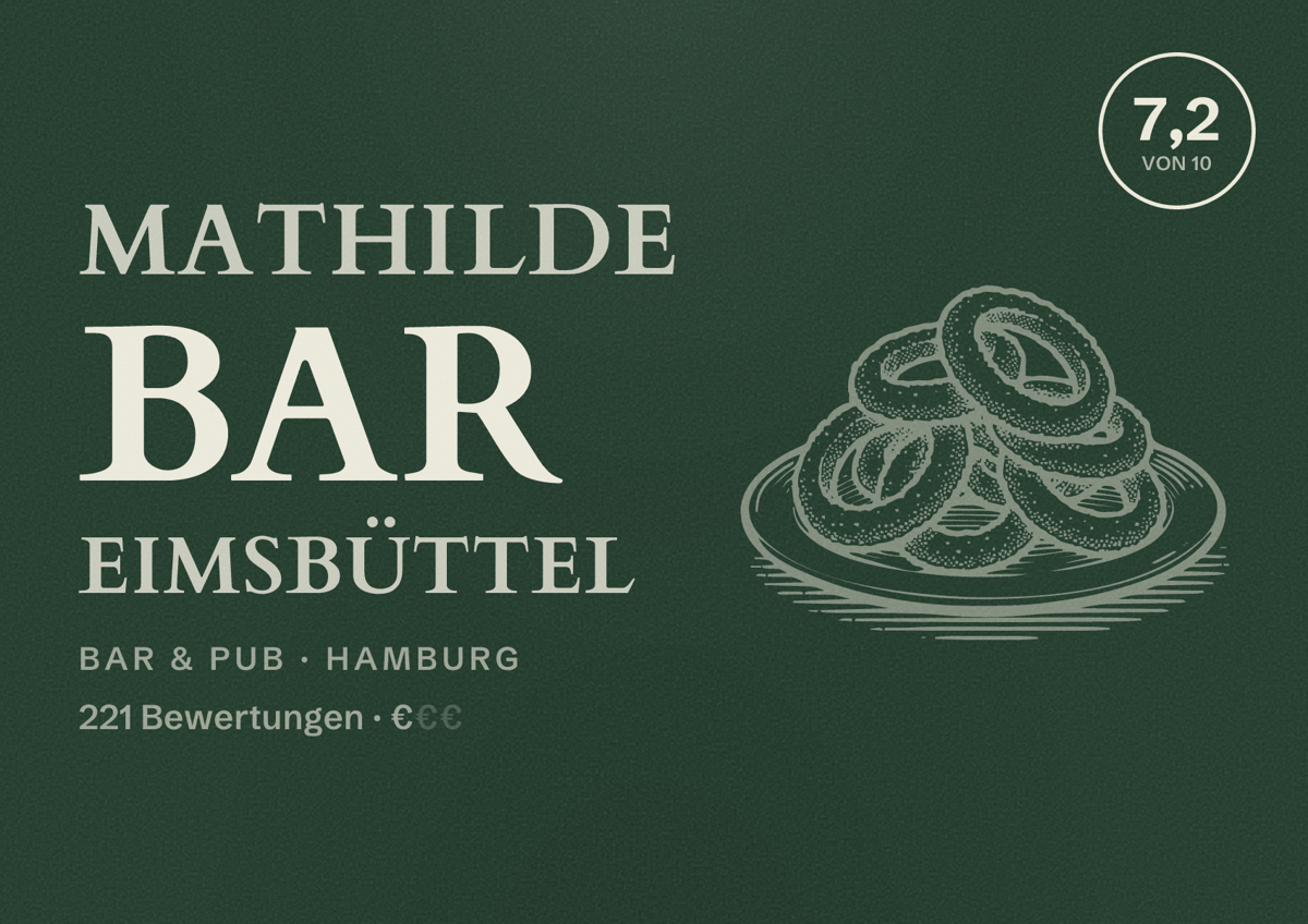 Illustriertes Poster von Mathilde Bar Eimsbüttel, Bar & Pub in Hamburg: Bewertung 7,2 von 10 aus 221 Bewertungen, Preisniveau €