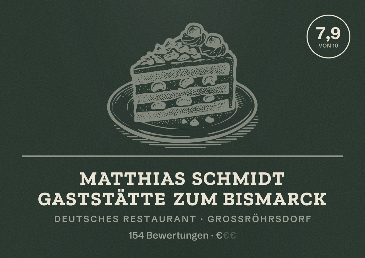 Illustriertes Poster von Matthias Schmidt Gaststätte Zum Bismarck, Deutsches Restaurant in Großröhrsdorf: Bewertung 7,9 von 10 aus 154 Bewertungen, Preisniveau €