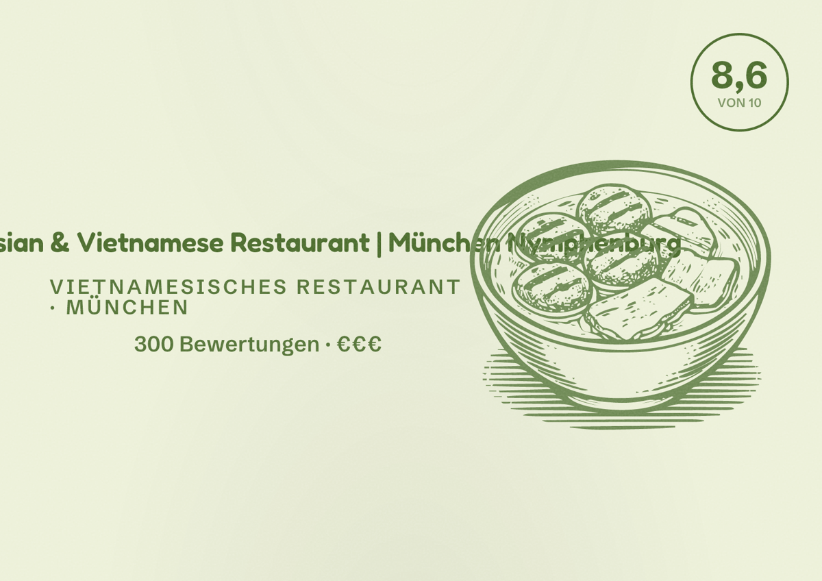 Illustriertes Poster von MAUI - Hawasian & Vietnamese Restaurant | München Nymphenburg, Vietnamesisches Restaurant in München: Bewertung 8,6 von 10 aus 300 Bewertungen, Preisniveau €€€