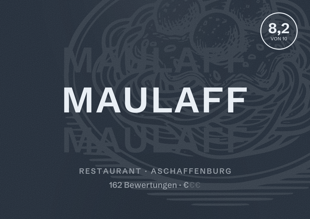 Illustriertes Poster von MAULAFF, Restaurant in Aschaffenburg: Bewertung 8,2 von 10 aus 162 Bewertungen, Preisniveau €