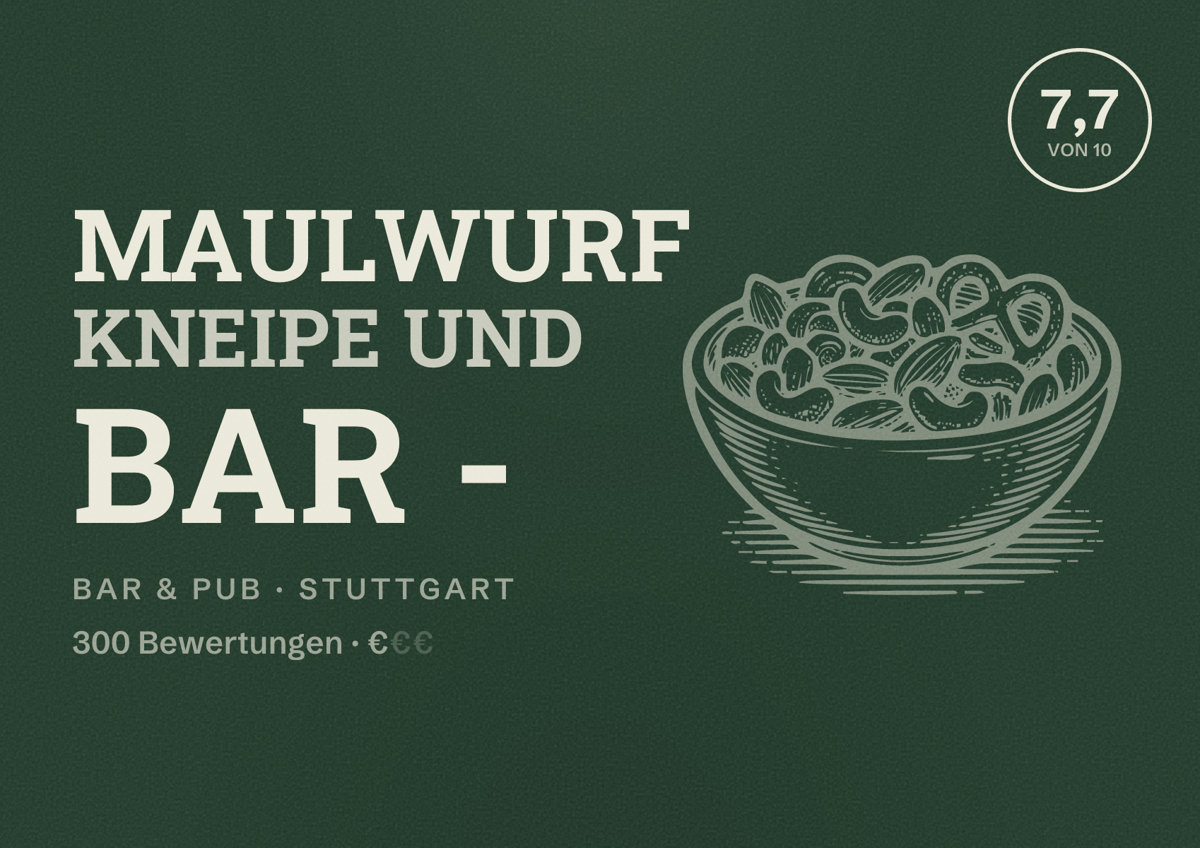 Illustriertes Poster von Maulwurf Kneipe und Bar -, Bar & Pub in Stuttgart: Bewertung 7,7 von 10 aus 300 Bewertungen, Preisniveau €