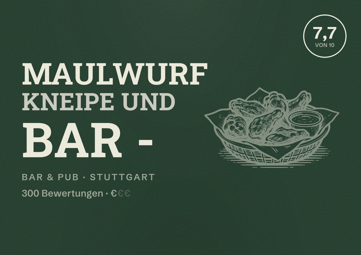 Illustriertes Poster von Maulwurf Kneipe und Bar -, Bar & Pub in Stuttgart: Bewertung 7,7 von 10 aus 300 Bewertungen, Preisniveau €
