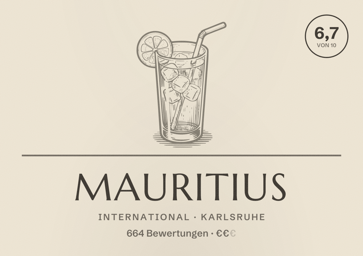 Illustriertes Poster von Mauritius, International in Karlsruhe: Bewertung 6,7 von 10 aus 664 Bewertungen, Preisniveau €€