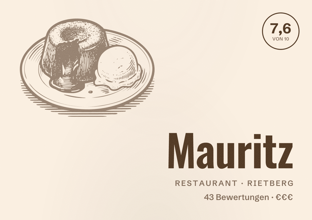Illustriertes Poster von Mauritz, Restaurant in Rietberg: Bewertung 7,6 von 10 aus 43 Bewertungen, Preisniveau €€€