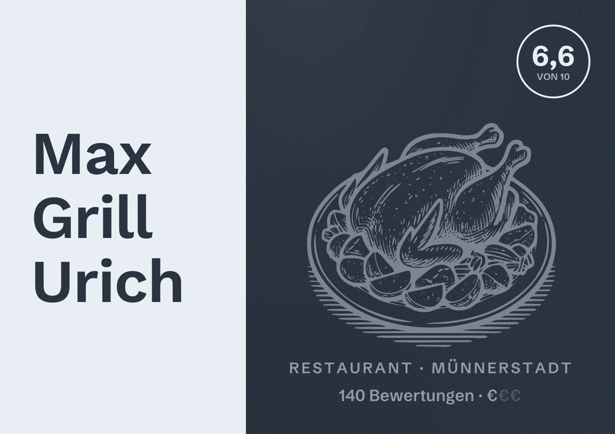 Illustriertes Poster von Max Grill Urich, Restaurant in Münnerstadt: Bewertung 6,6 von 10 aus 140 Bewertungen, Preisniveau €