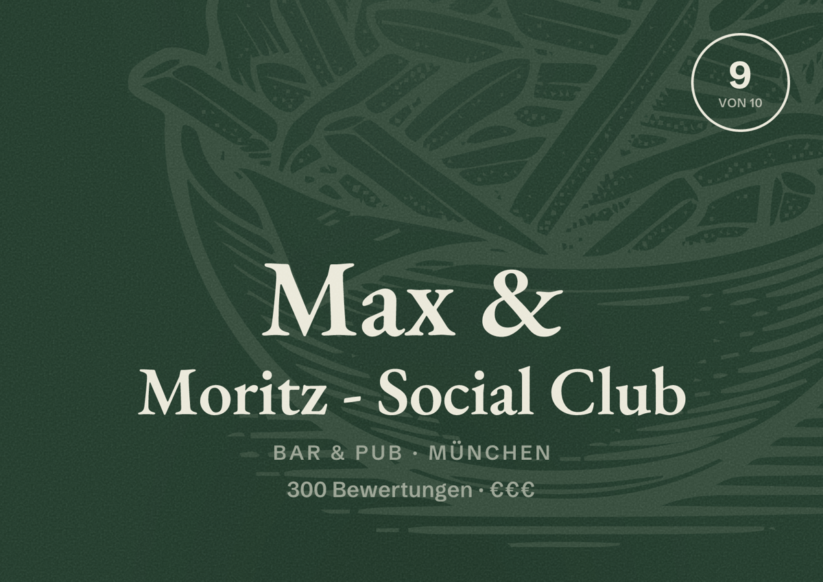 Illustriertes Poster von Max & Moritz - Social Club, Bar & Pub in München: Bewertung 9,0 von 10 aus 300 Bewertungen, Preisniveau €€€