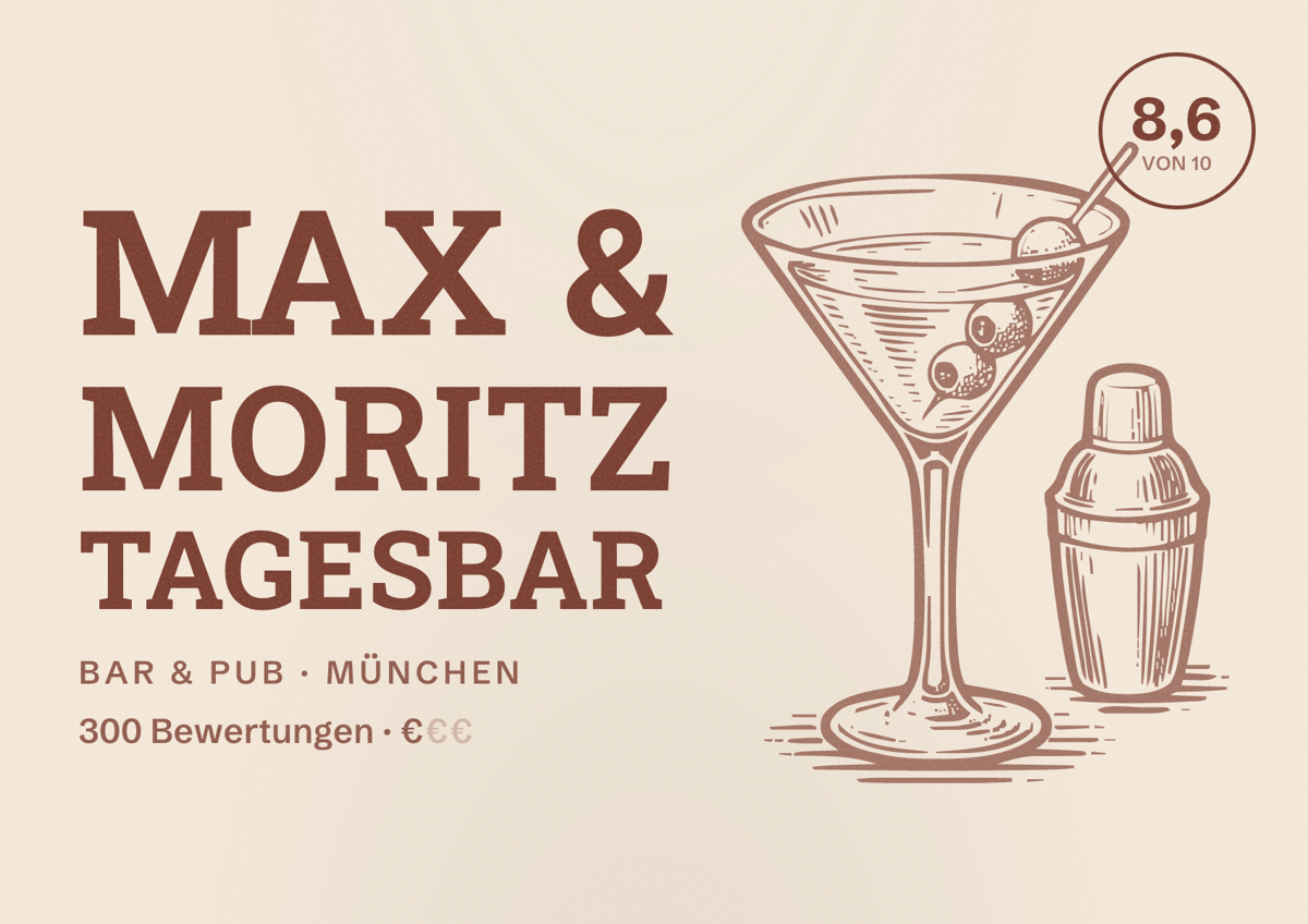 Illustriertes Poster von Max & Moritz Tagesbar, Bar & Pub in München: Bewertung 8,6 von 10 aus 300 Bewertungen, Preisniveau €
