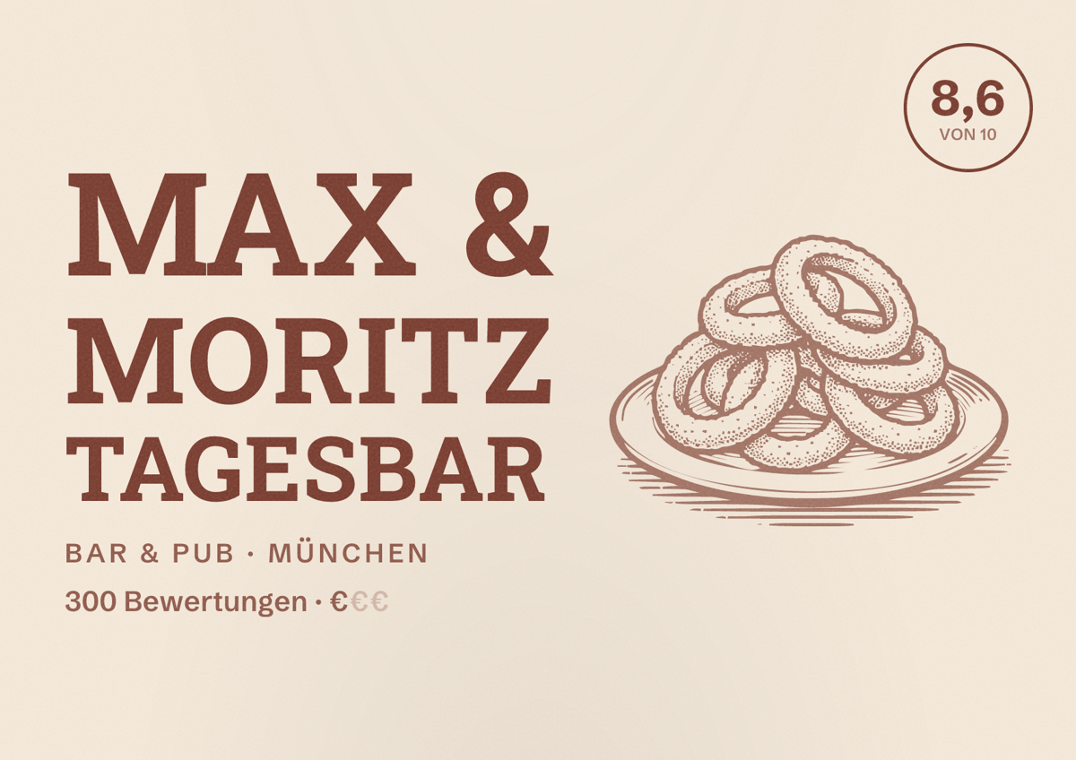 Illustriertes Poster von Max & Moritz Tagesbar, Bar & Pub in München: Bewertung 8,6 von 10 aus 300 Bewertungen, Preisniveau €