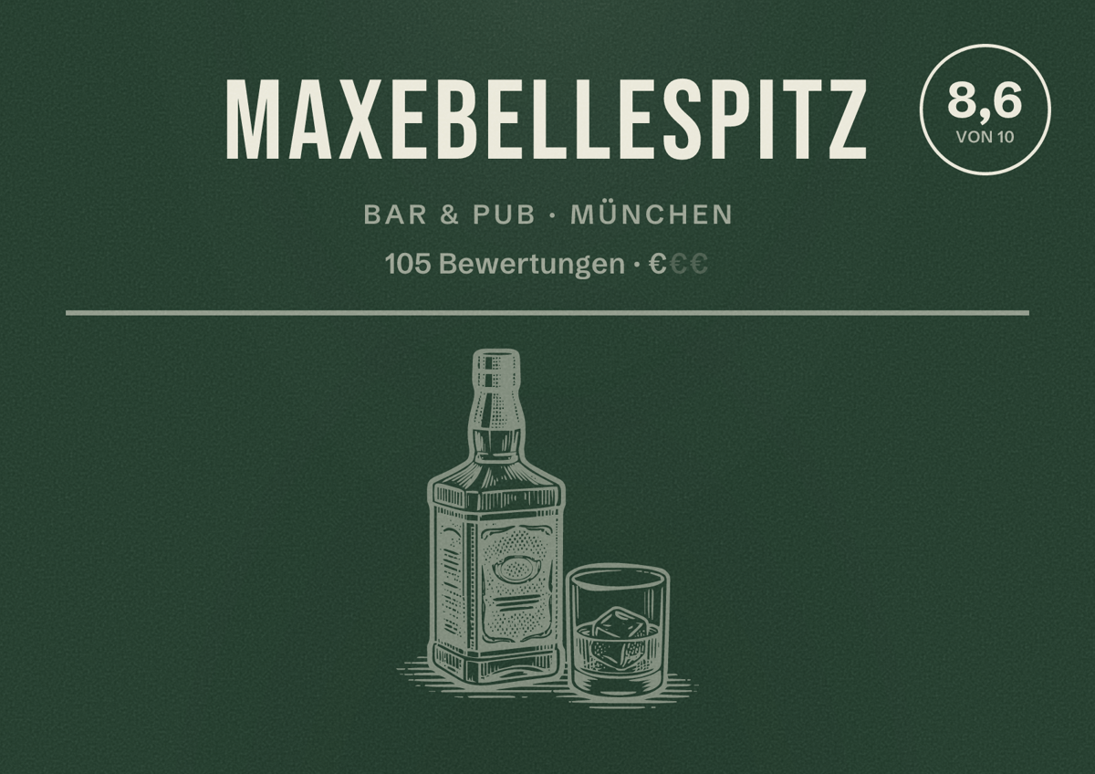 Illustriertes Poster von MaxeBelleSpitz, Bar & Pub in München: Bewertung 8,6 von 10 aus 105 Bewertungen, Preisniveau €
