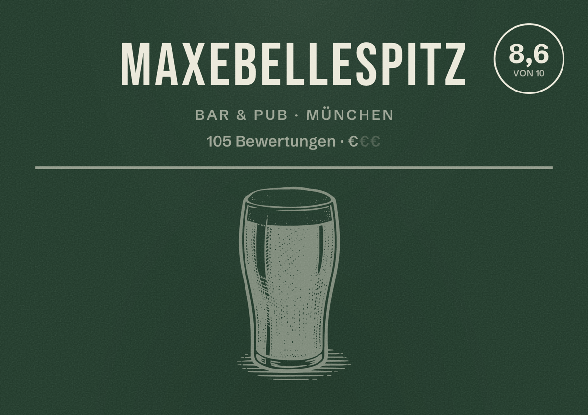 Illustriertes Poster von MaxeBelleSpitz, Bar & Pub in München: Bewertung 8,6 von 10 aus 105 Bewertungen, Preisniveau €