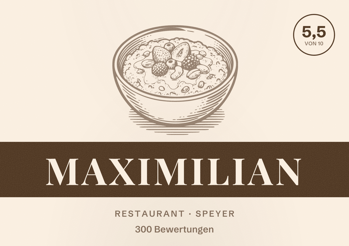 Illustriertes Poster von maximilian, Restaurant in Speyer: Bewertung 5,5 von 10 aus 300 Bewertungen
