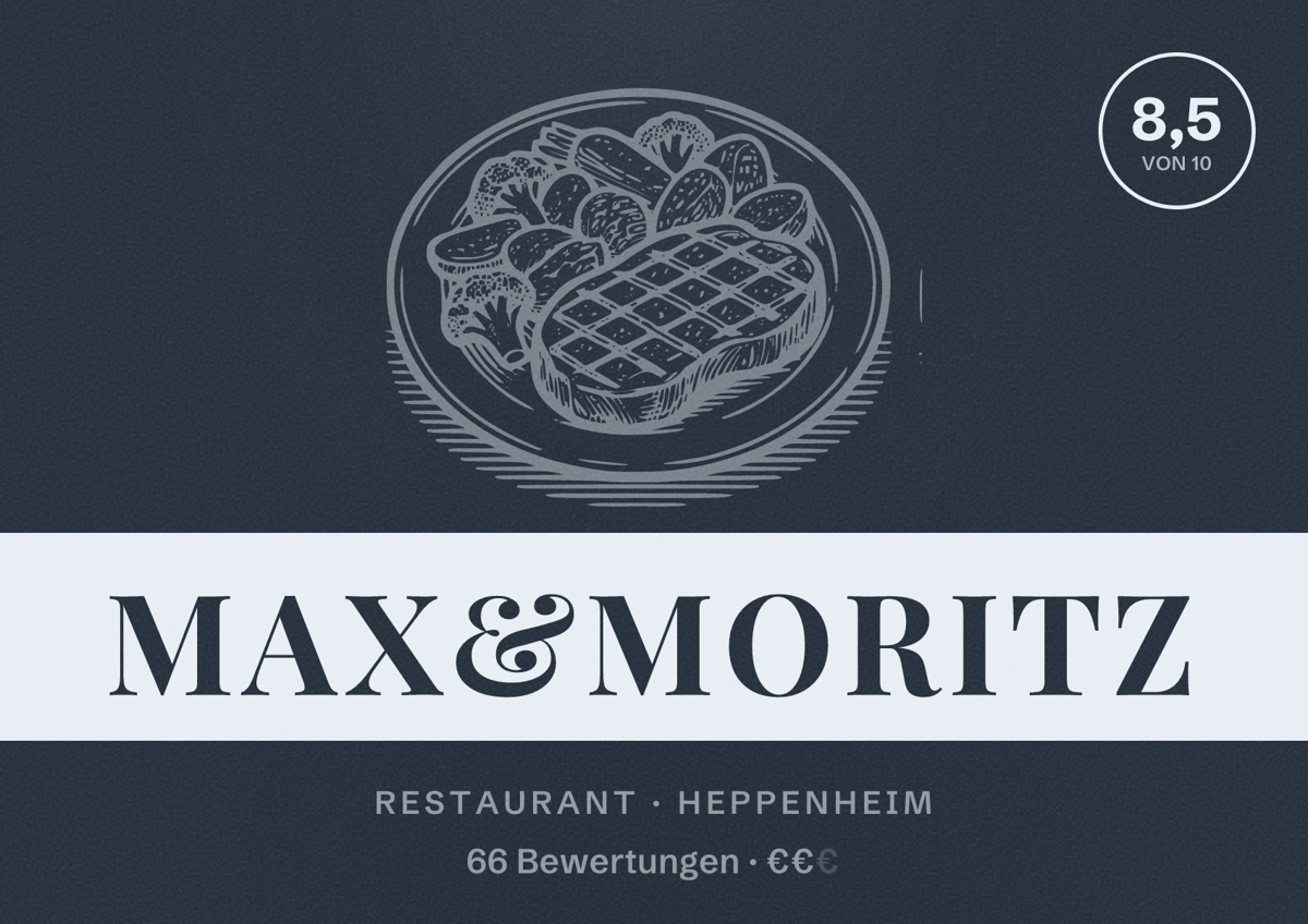 Illustriertes Poster von Max&Moritz, Restaurant in Heppenheim: Bewertung 8,5 von 10 aus 66 Bewertungen, Preisniveau €€