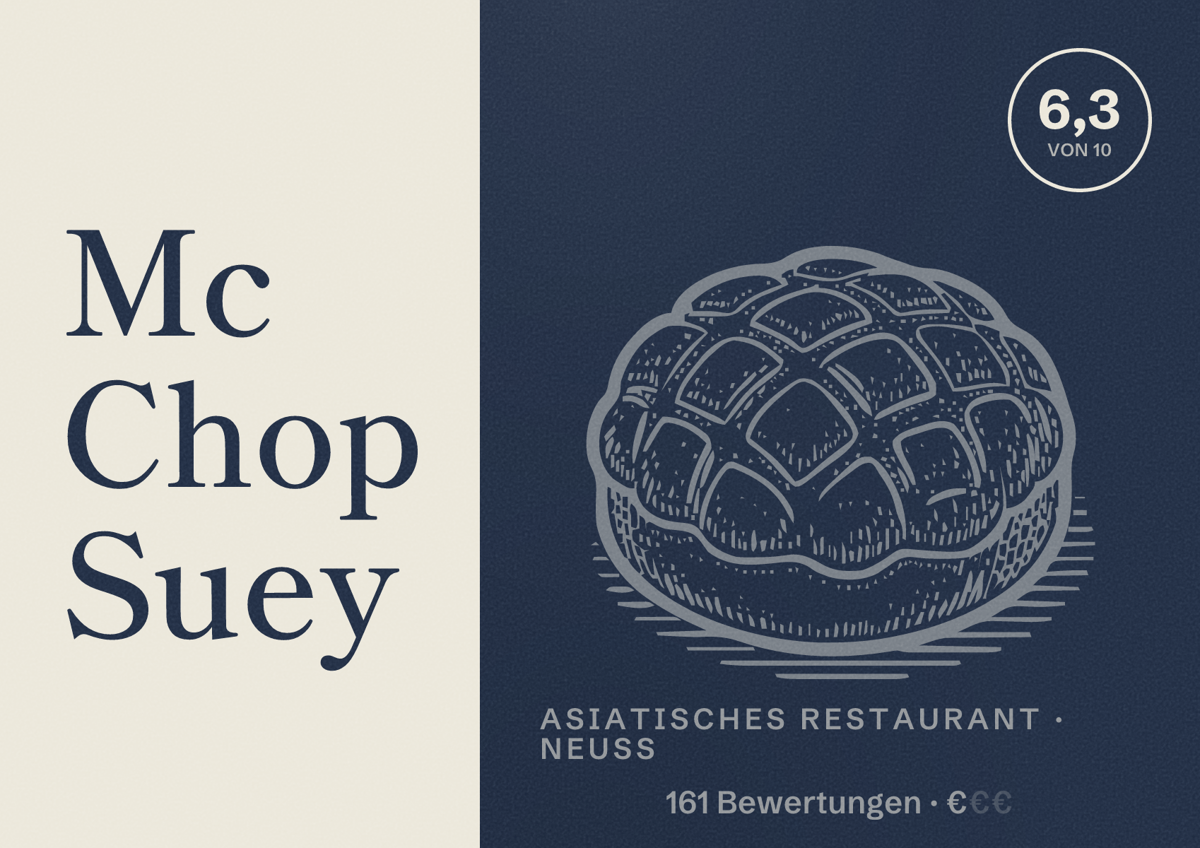 Illustriertes Poster von Mc Chop Suey, Asiatisches Restaurant in Neuss: Bewertung 6,3 von 10 aus 161 Bewertungen, Preisniveau €