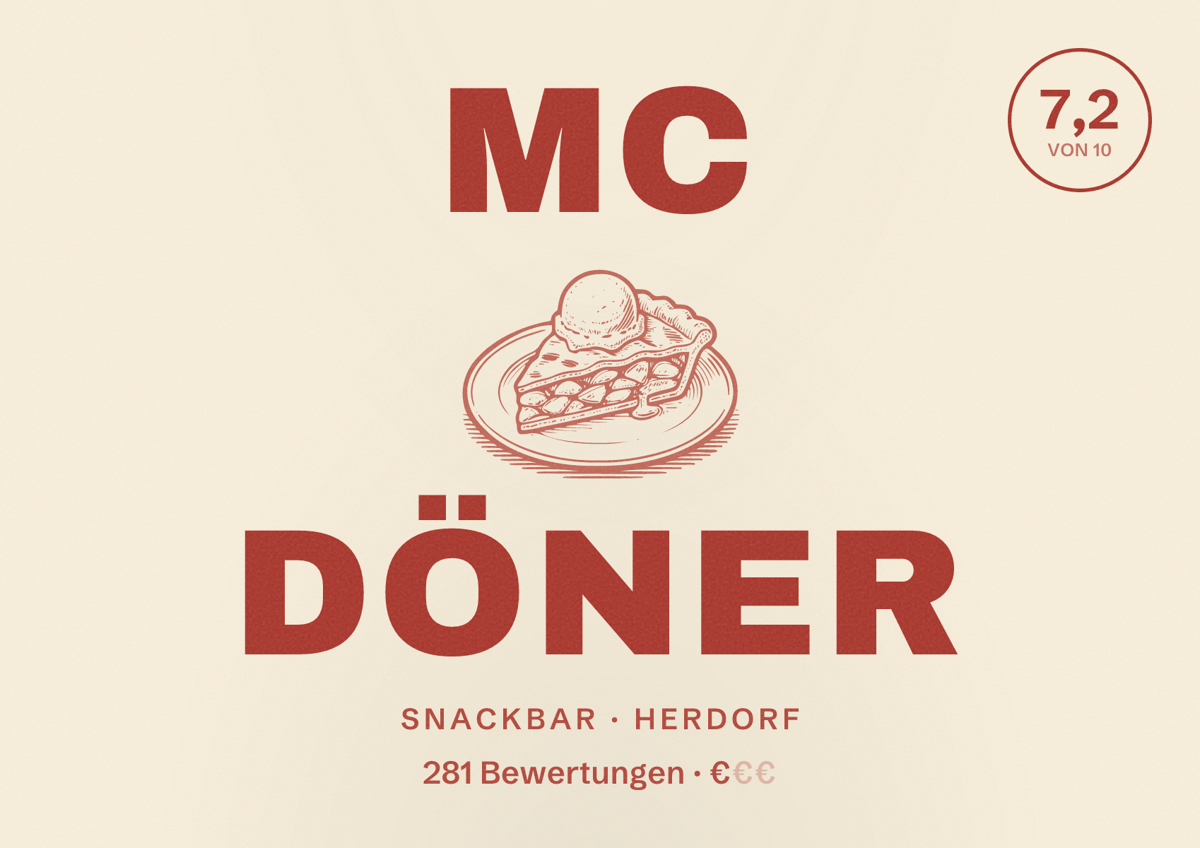 Illustriertes Poster von Mc Döner, Snackbar in Herdorf: Bewertung 7,2 von 10 aus 281 Bewertungen, Preisniveau €