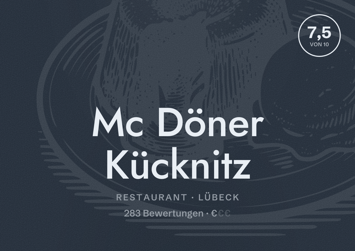 Illustriertes Poster von Mc Döner Kücknitz, Restaurant in Lübeck: Bewertung 7,5 von 10 aus 283 Bewertungen, Preisniveau €