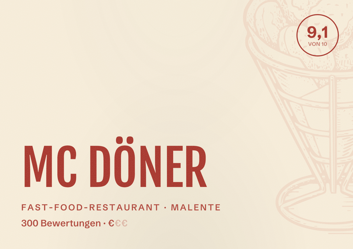 Illustriertes Poster von MC DÖNER, Fast-Food-Restaurant in Malente: Bewertung 9,1 von 10 aus 300 Bewertungen, Preisniveau €