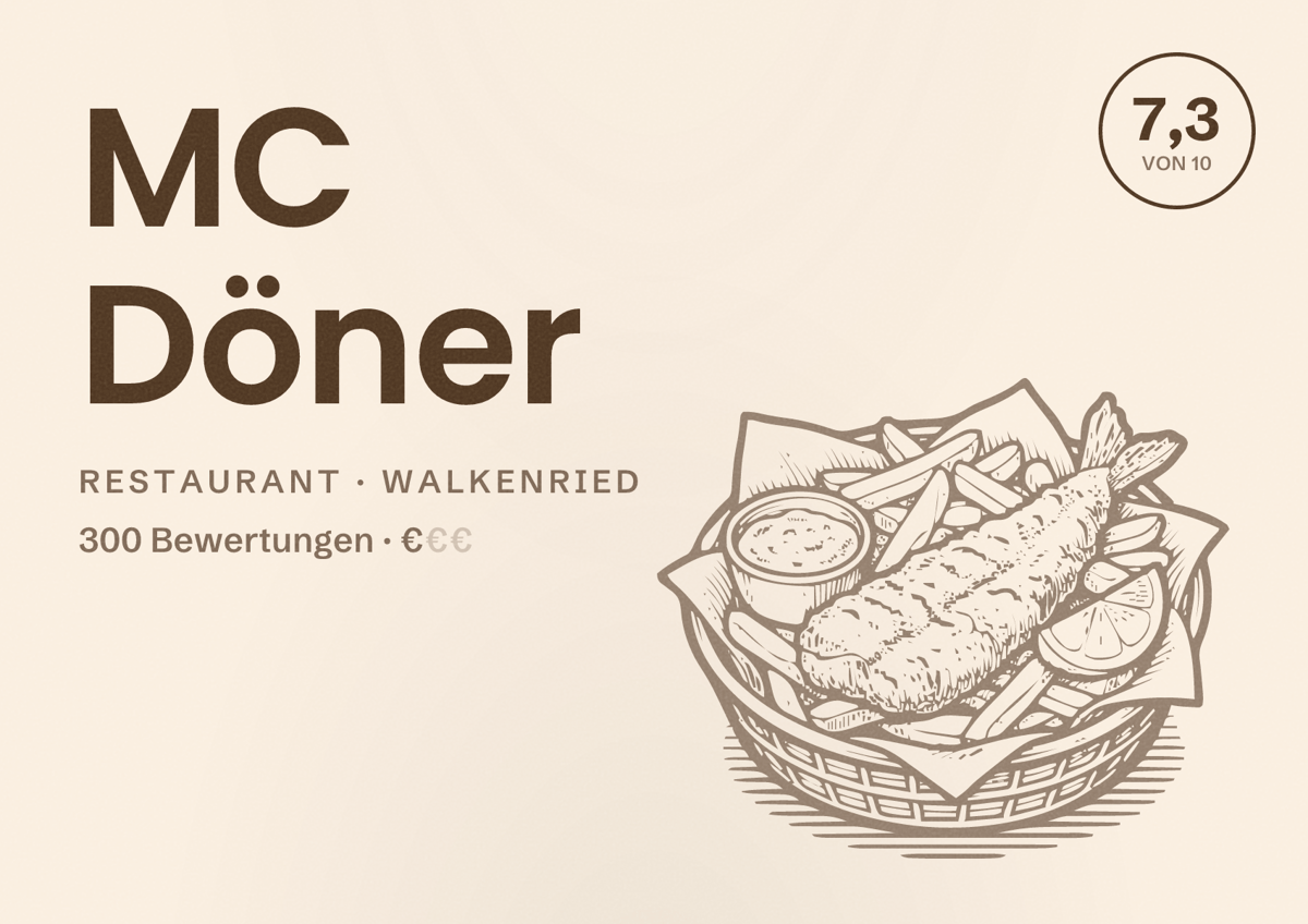 Illustriertes Poster von MC Döner, Restaurant in Walkenried: Bewertung 7,3 von 10 aus 300 Bewertungen, Preisniveau €