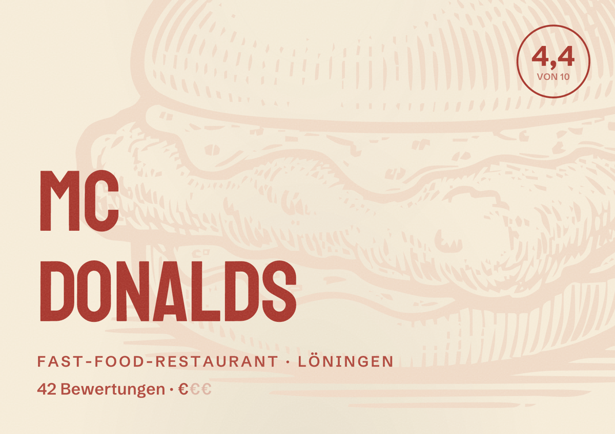 Illustriertes Poster von Mc Donalds, Fast-Food-Restaurant in Löningen: Bewertung 4,4 von 10 aus 42 Bewertungen, Preisniveau €