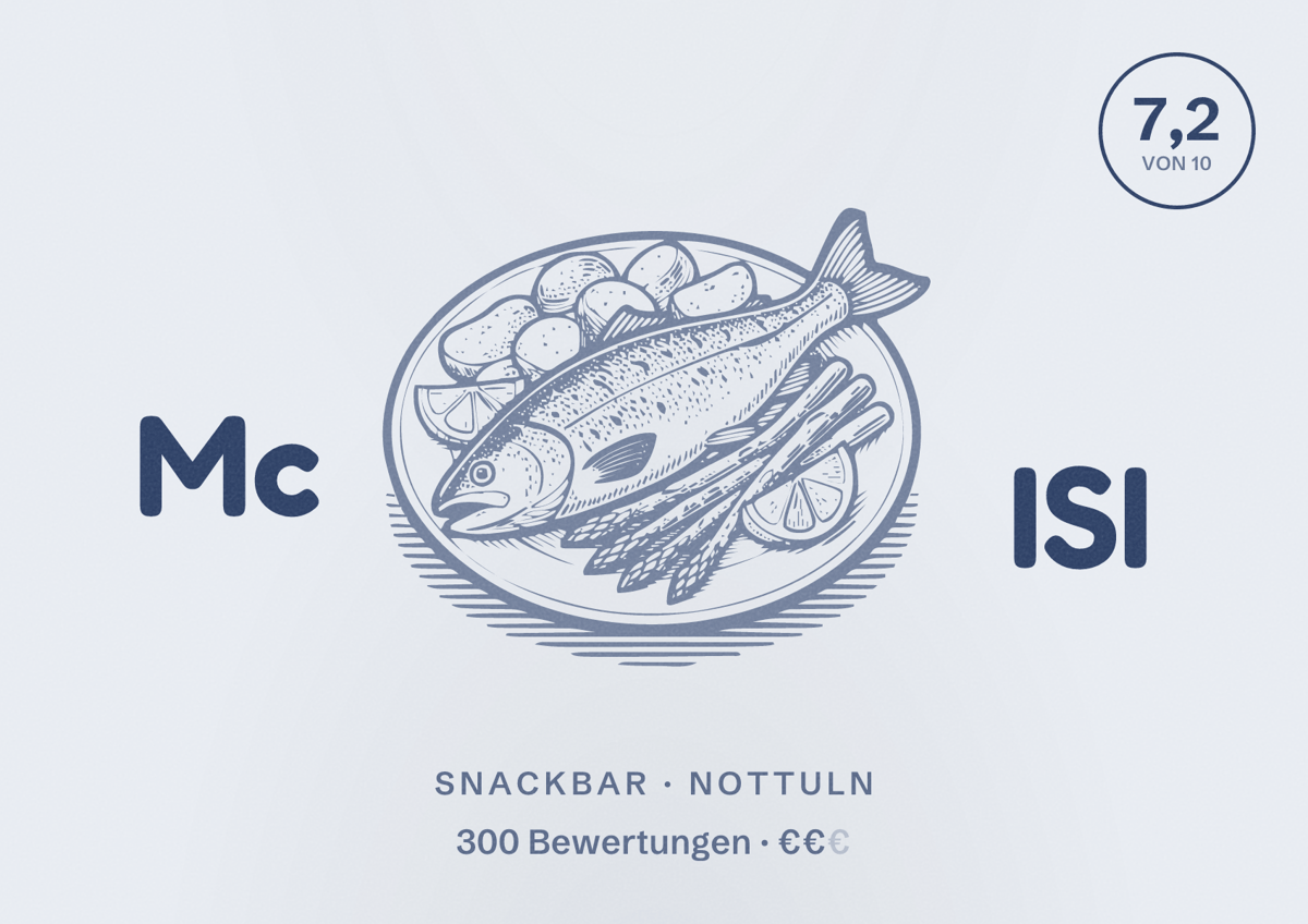 Illustriertes Poster von Mc ISI, Snackbar in Nottuln: Bewertung 7,2 von 10 aus 300 Bewertungen, Preisniveau €€