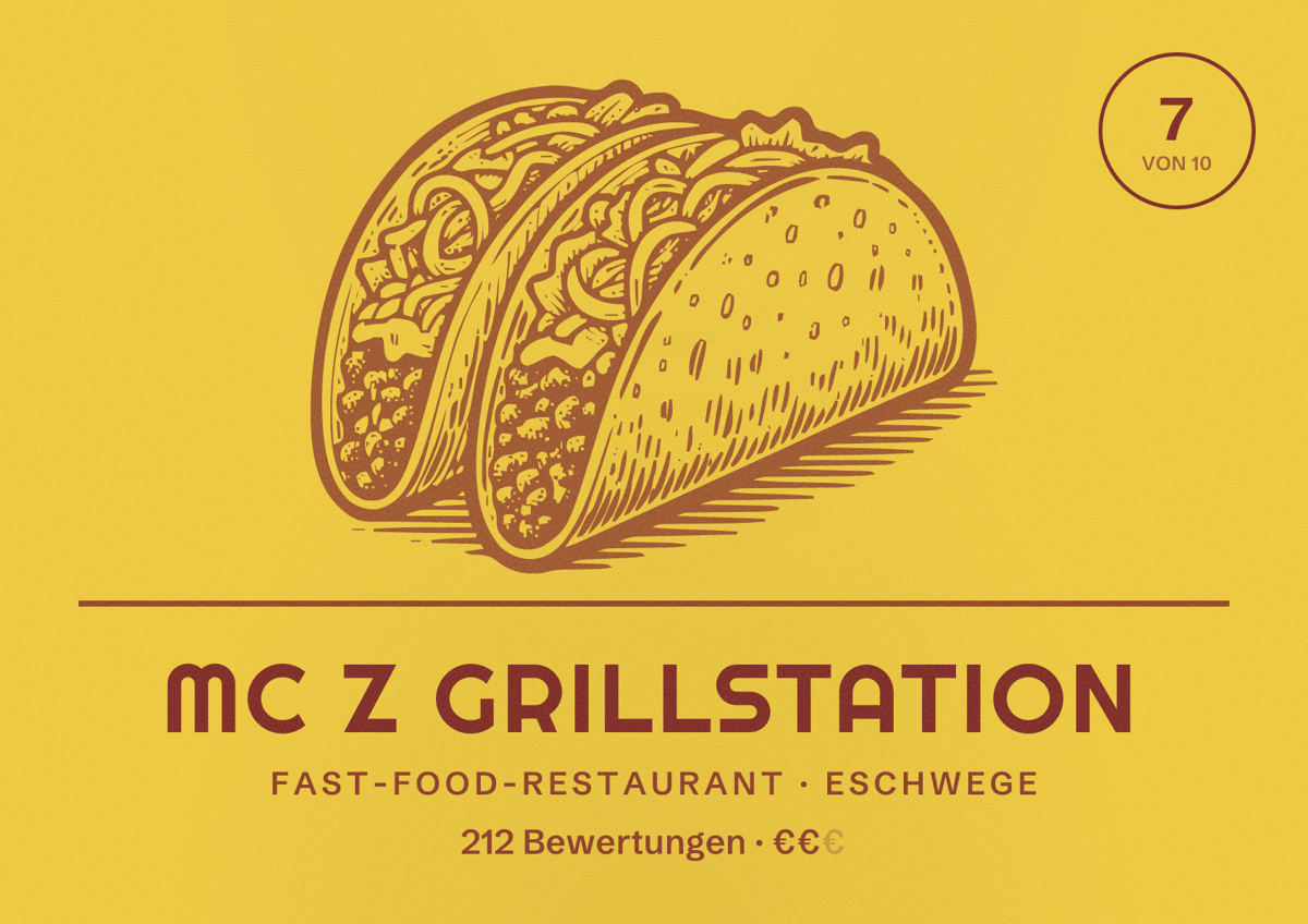 Illustriertes Poster von Mc Z Grillstation, Fast-Food-Restaurant in Eschwege: Bewertung 7 von 10 aus 212 Bewertungen, Preisniveau €€
