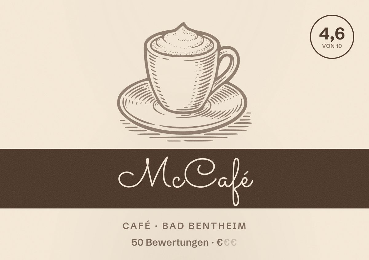 Illustriertes Poster von McCafé, Café in Bad Bentheim: Bewertung 4,6 von 10 aus 50 Bewertungen, Preisniveau €