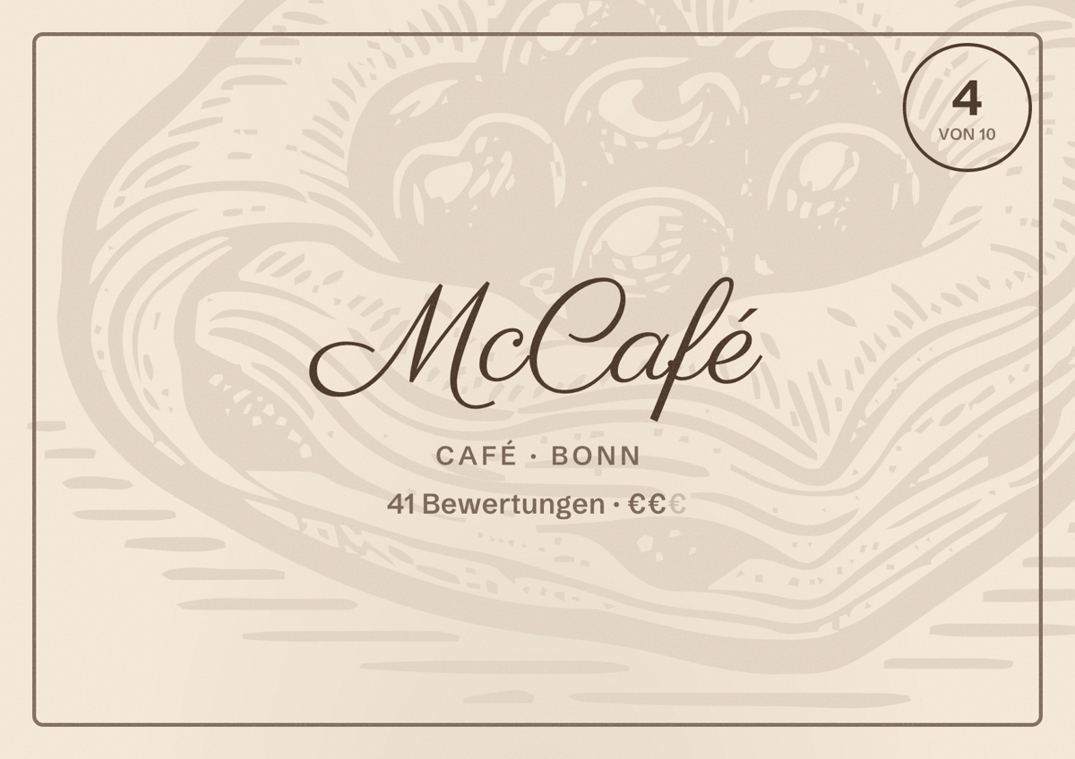 Illustriertes Poster von McCafé, Café in Bonn: Bewertung 4 von 10 aus 41 Bewertungen, Preisniveau €€