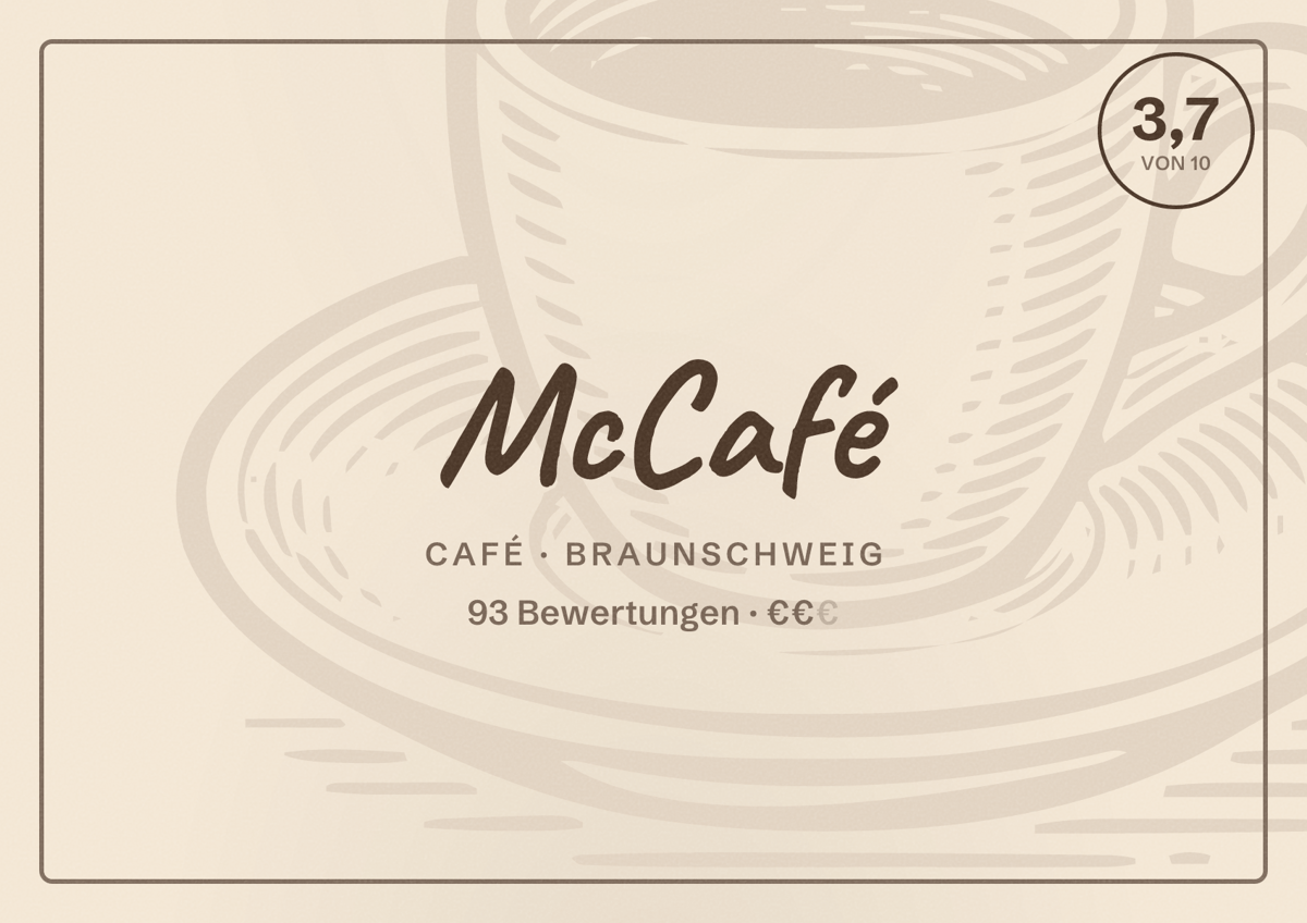 Illustriertes Poster von McCafé, Café in Braunschweig: Bewertung 3,7 von 10 aus 93 Bewertungen, Preisniveau €€