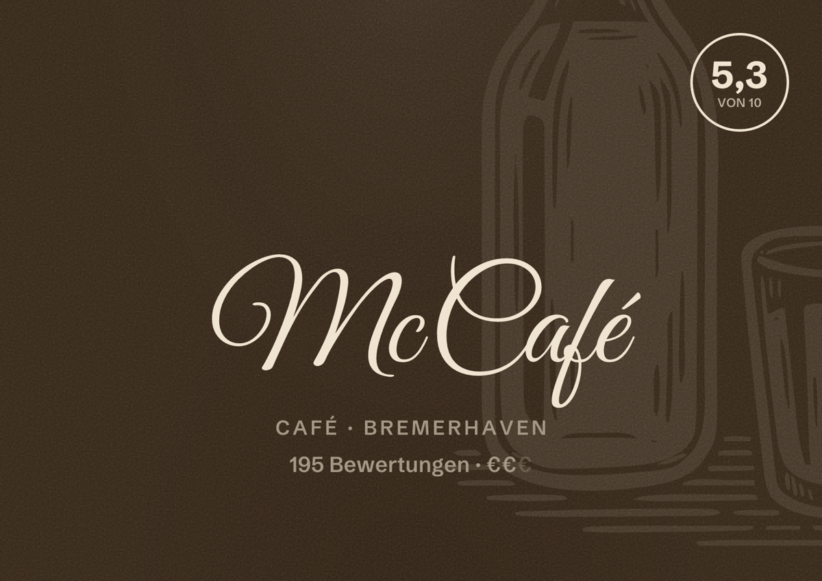 Illustriertes Poster von McCafé, Café in Bremerhaven: Bewertung 5,3 von 10 aus 195 Bewertungen, Preisniveau €€