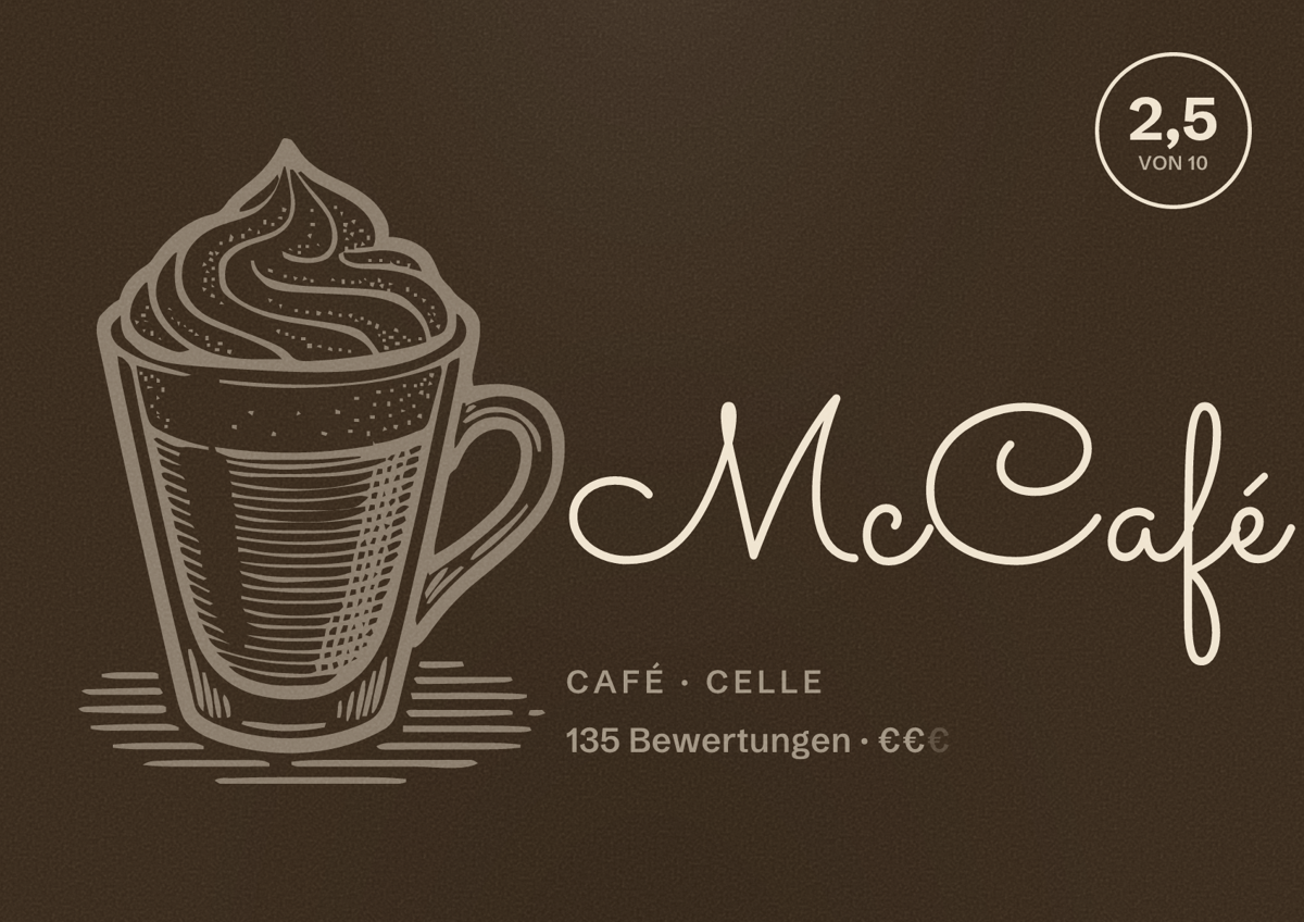 Illustriertes Poster von McCafé, Café in Celle: Bewertung 2,5 von 10 aus 135 Bewertungen, Preisniveau €€