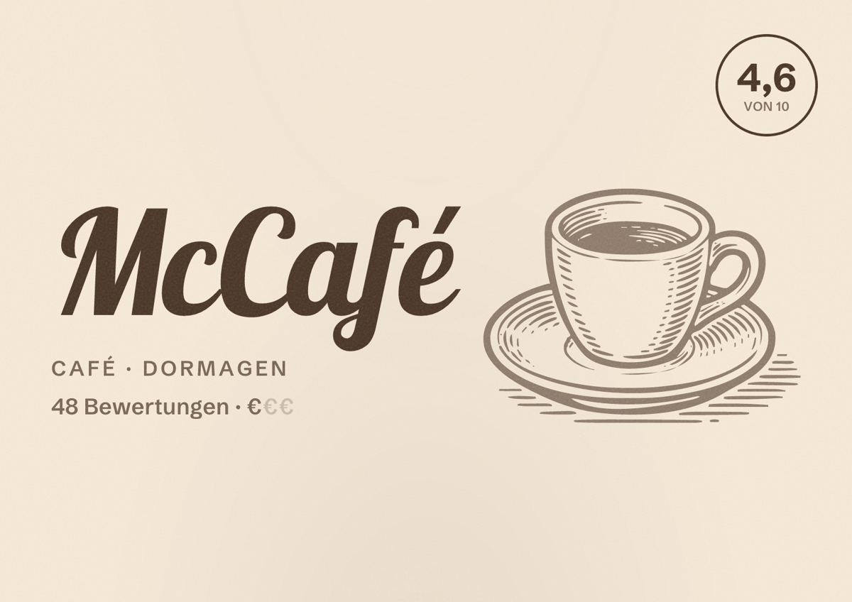 Illustriertes Poster von McCafé, Café in Dormagen: Bewertung 4,6 von 10 aus 48 Bewertungen, Preisniveau €