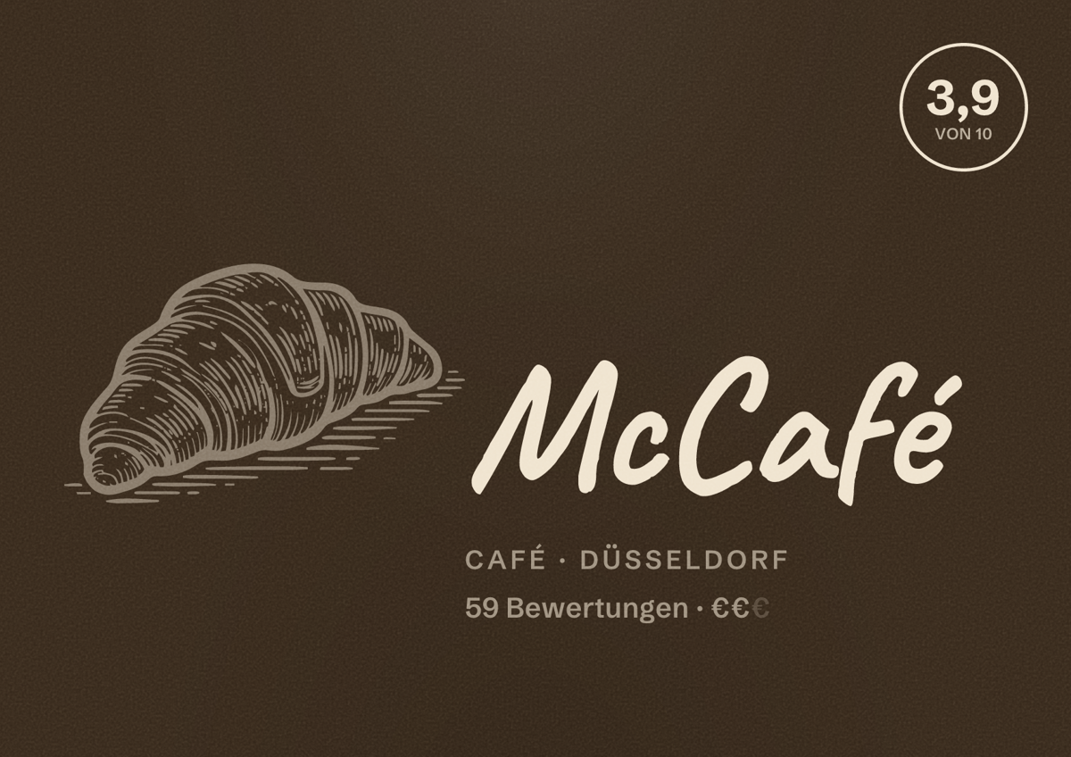 Illustriertes Poster von McCafé, Café in Düsseldorf: Bewertung 3,9 von 10 aus 59 Bewertungen, Preisniveau €€