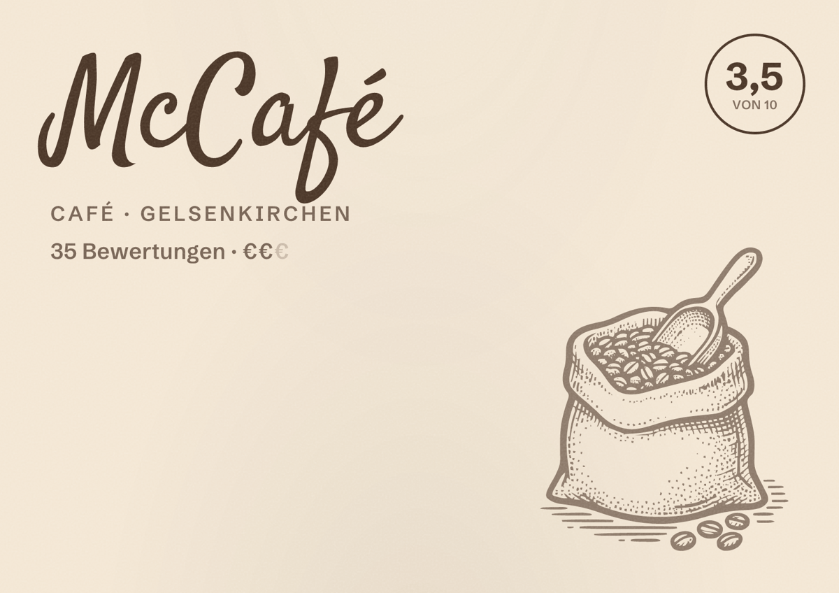 Illustriertes Poster von McCafé, Café in Gelsenkirchen: Bewertung 3,5 von 10 aus 35 Bewertungen, Preisniveau €€