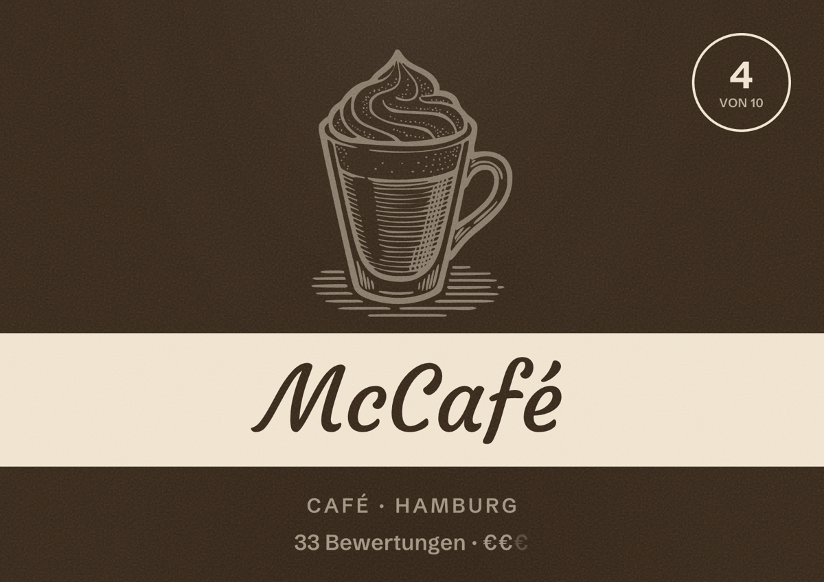 Illustriertes Poster von McCafé, Café in Hamburg: Bewertung 4 von 10 aus 33 Bewertungen, Preisniveau €€