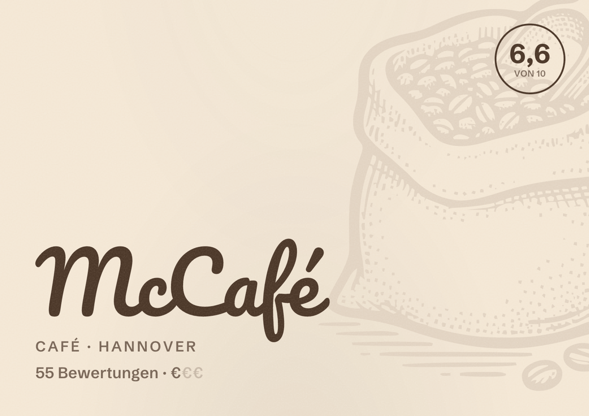 Illustriertes Poster von McCafé, Café in Hannover: Bewertung 6,6 von 10 aus 55 Bewertungen, Preisniveau €