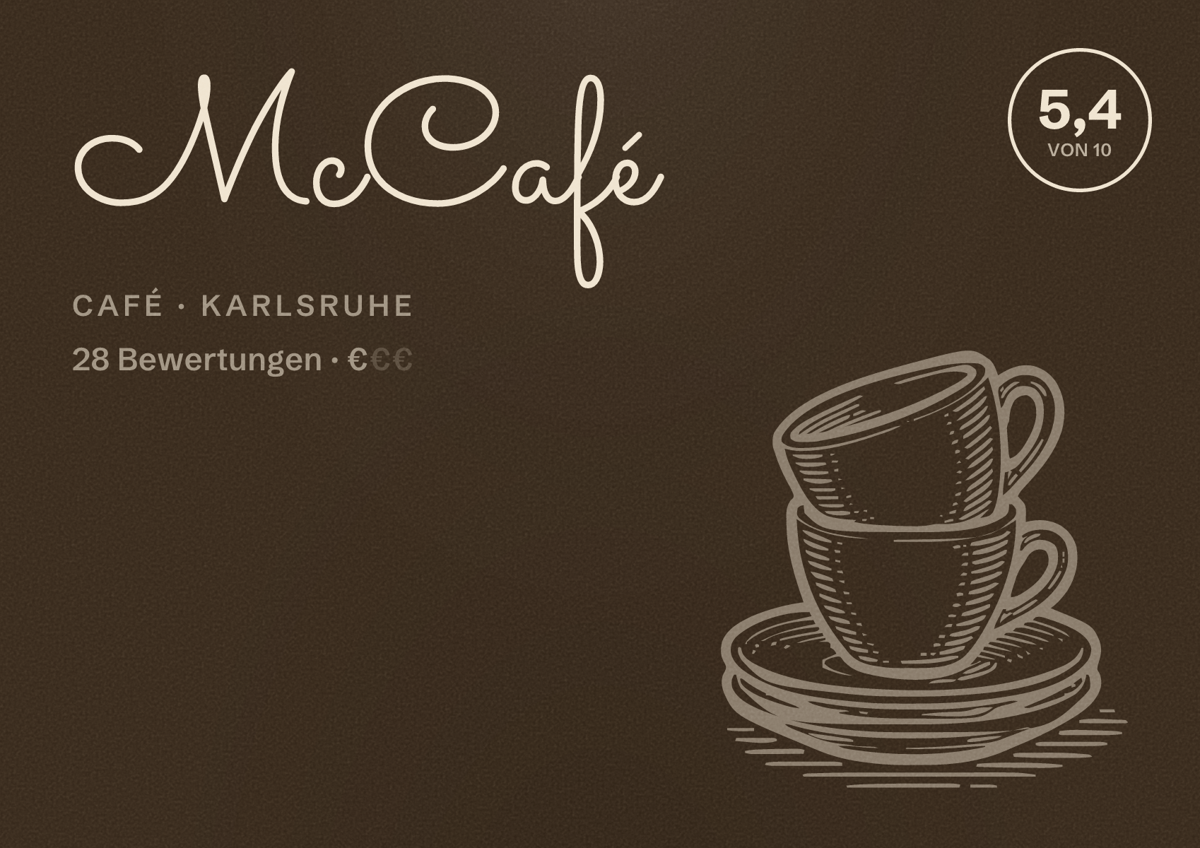 Illustriertes Poster von McCafé, Café in Karlsruhe: Bewertung 5,4 von 10 aus 28 Bewertungen, Preisniveau €