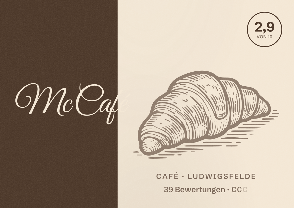Illustriertes Poster von McCafé, Café in Ludwigsfelde: Bewertung 2,9 von 10 aus 39 Bewertungen, Preisniveau €€