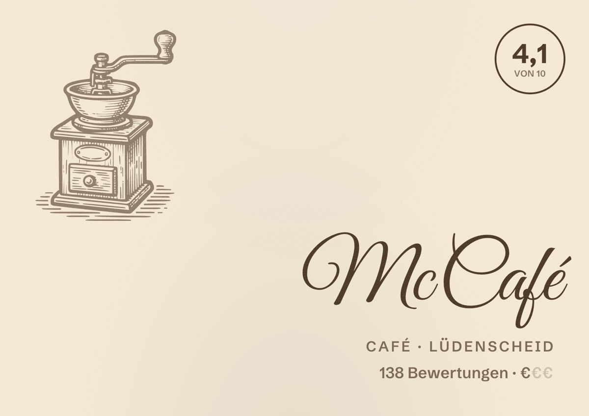 Illustriertes Poster von McCafé, Café in Lüdenscheid: Bewertung 4,1 von 10 aus 138 Bewertungen, Preisniveau €