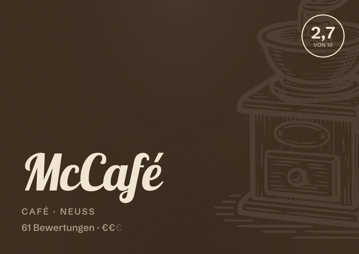 Illustriertes Poster von McCafé, Café in Neuss: Bewertung 2,7 von 10 aus 61 Bewertungen, Preisniveau €€