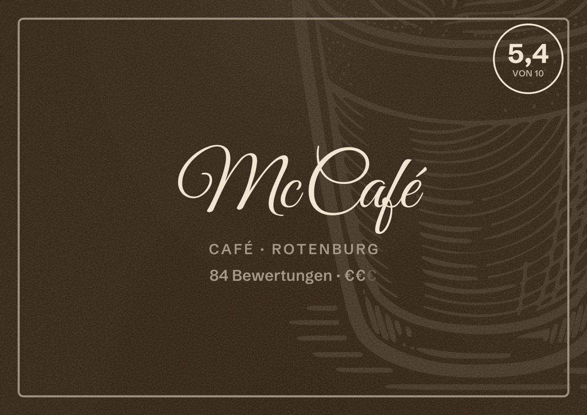 Illustriertes Poster von McCafé, Café in Rotenburg: Bewertung 5,4 von 10 aus 84 Bewertungen, Preisniveau €€