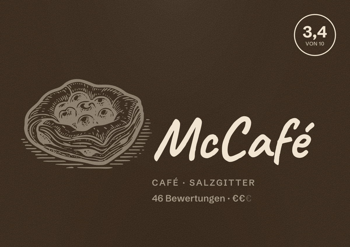 Illustriertes Poster von McCafé, Café in Salzgitter: Bewertung 3,4 von 10 aus 46 Bewertungen, Preisniveau €€
