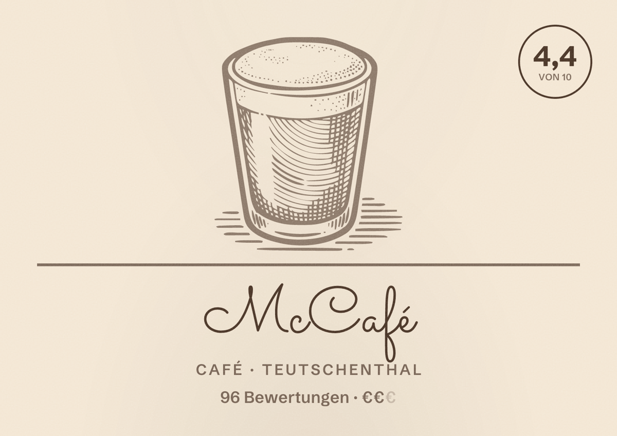 Illustriertes Poster von McCafé, Café in Teutschenthal: Bewertung 4,4 von 10 aus 96 Bewertungen, Preisniveau €€