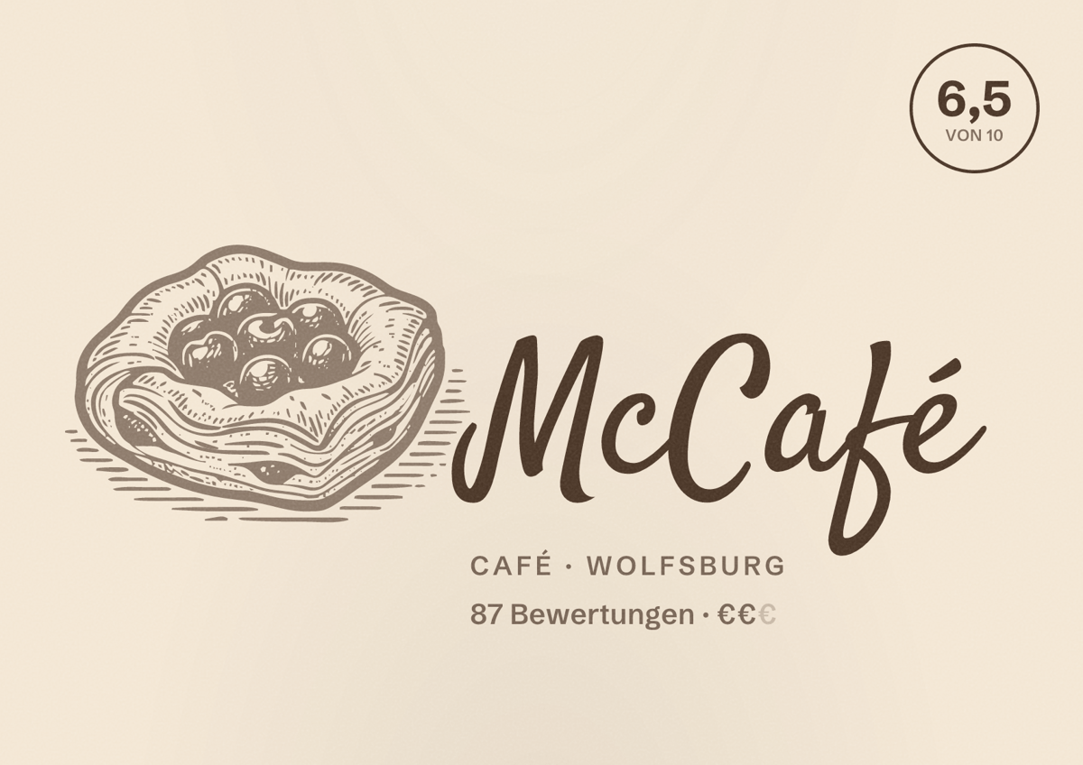 Illustriertes Poster von McCafé, Café in Wolfsburg: Bewertung 6,5 von 10 aus 87 Bewertungen, Preisniveau €€
