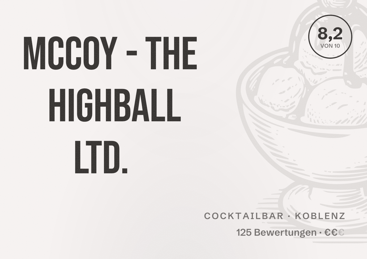 Illustriertes Poster von McCoy - The Highball Ltd., Cocktailbar in Koblenz: Bewertung 8,2 von 10 aus 125 Bewertungen, Preisniveau €€