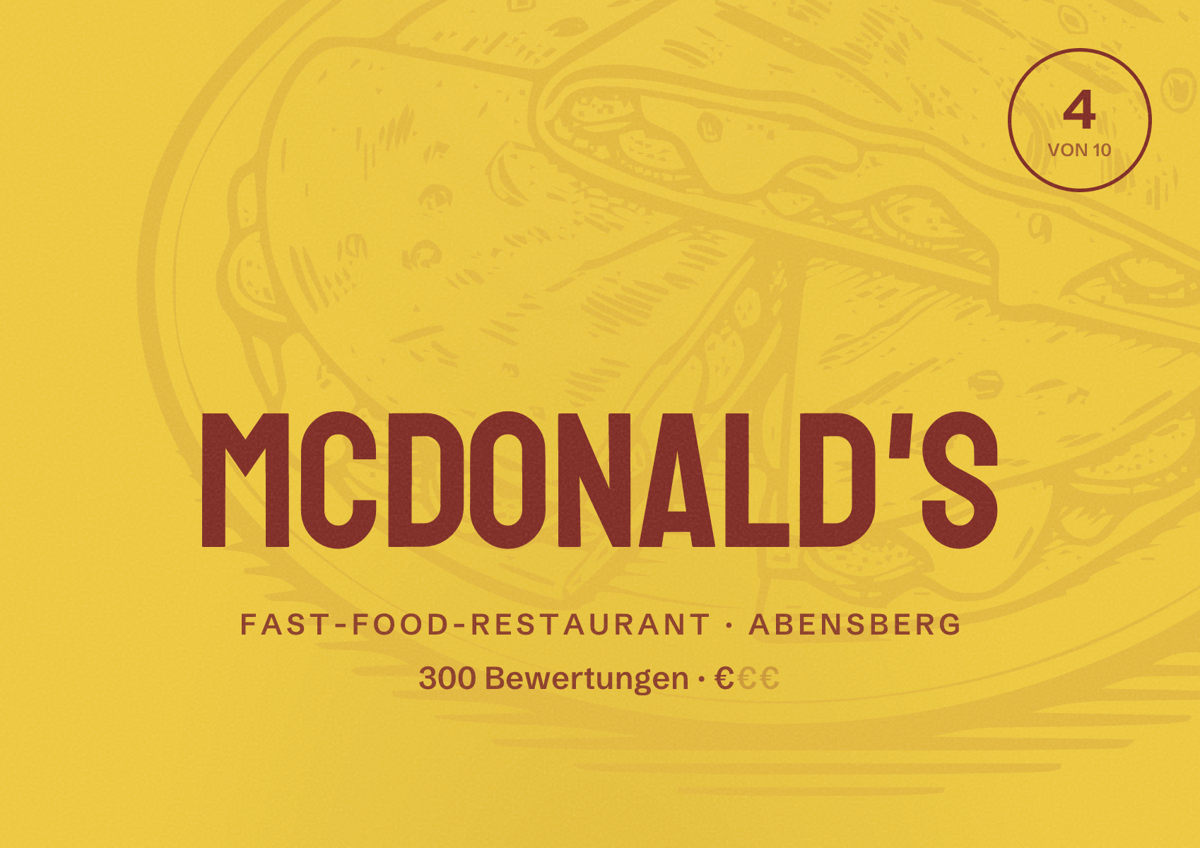 Illustriertes Poster von McDonald's, Fast-Food-Restaurant in Abensberg: Bewertung 4 von 10 aus 300 Bewertungen, Preisniveau €