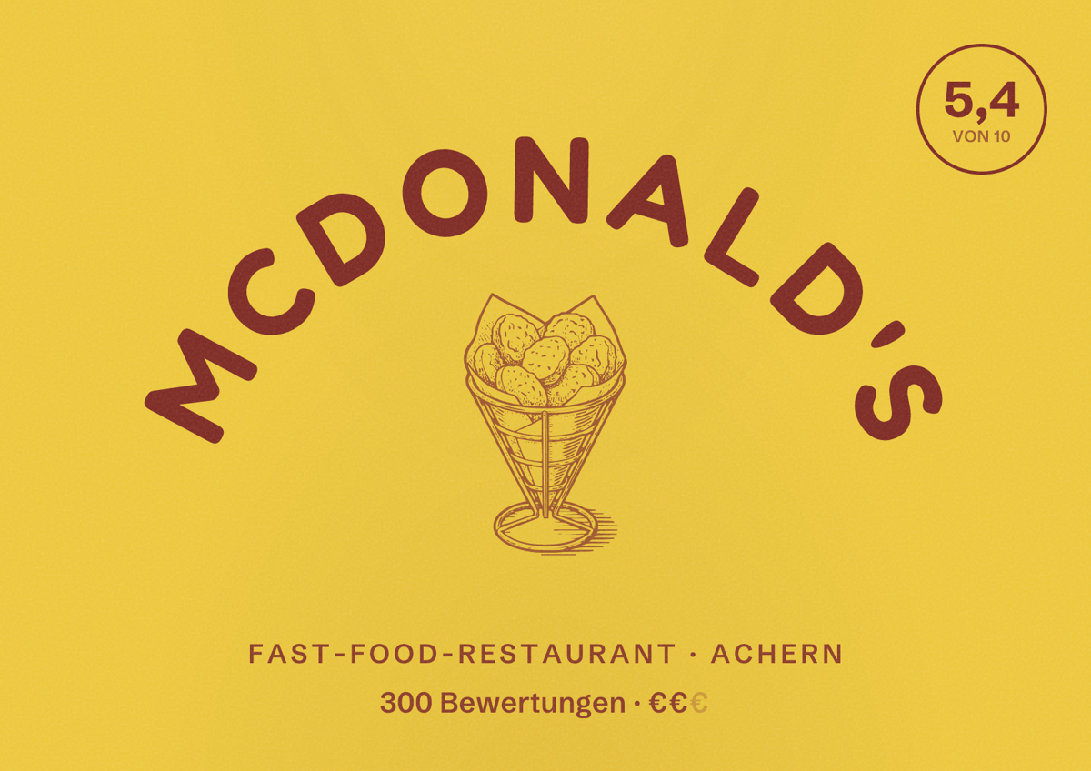 Illustriertes Poster von McDonald's, Fast-Food-Restaurant in Achern: Bewertung 5,4 von 10 aus 300 Bewertungen, Preisniveau €€